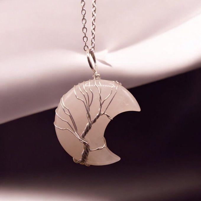 Quartz Rose lune arbre de vie