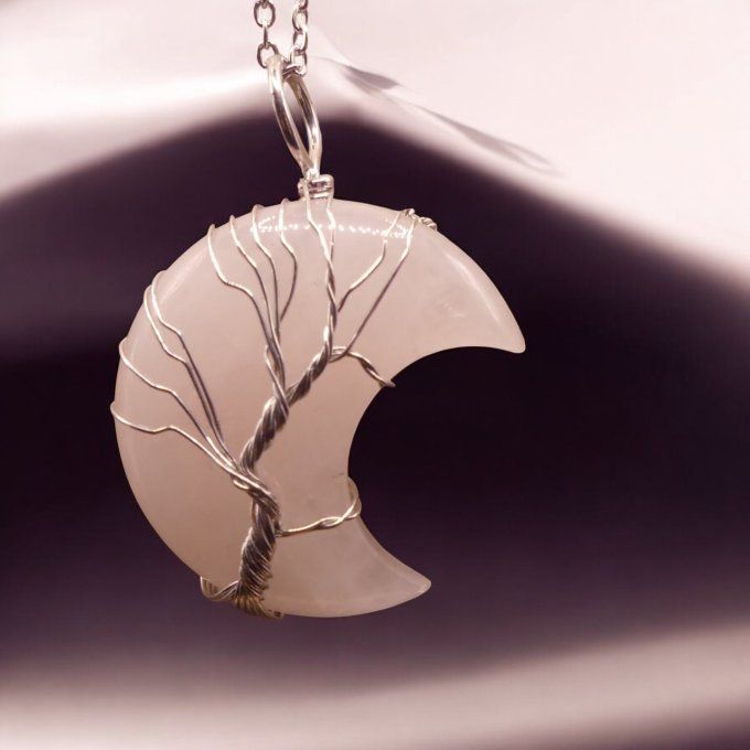 Quartz Rose lune arbre de vie